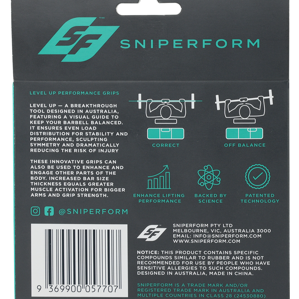 Sniperform packaging back showing specifications and feature icons